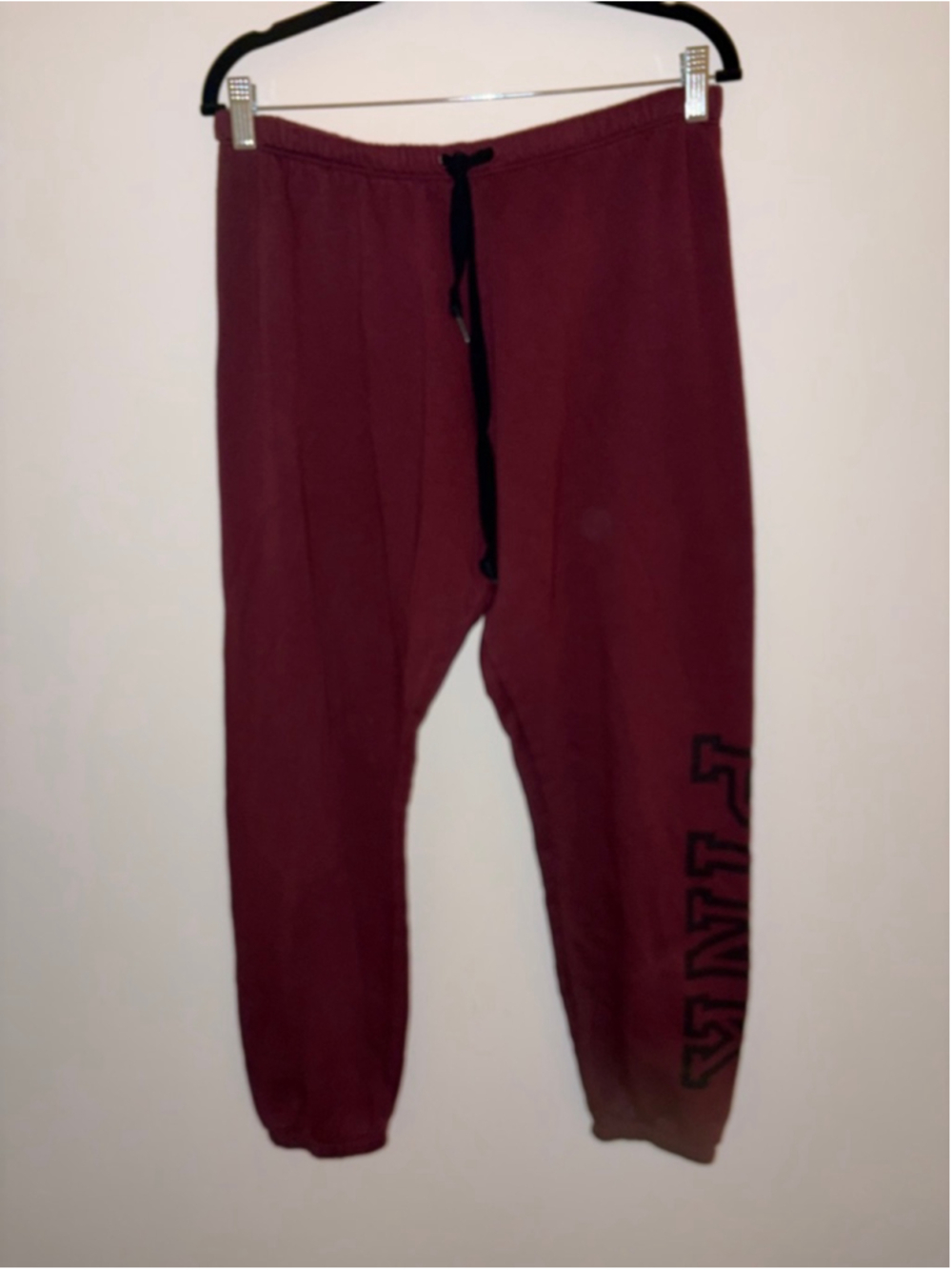 Women's PINK Victoria's Secret Burgundy Black Logo Joggers L
